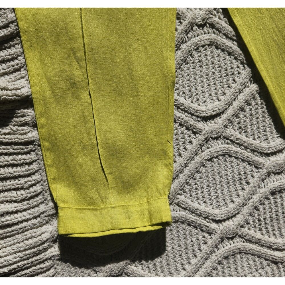Ellen Tracy 100% Linen Drawstring Pants Neon Chartreuse Yellow XL - Picture 5 of 6